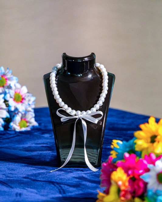 COLIER | Cu fundă din satin și perle