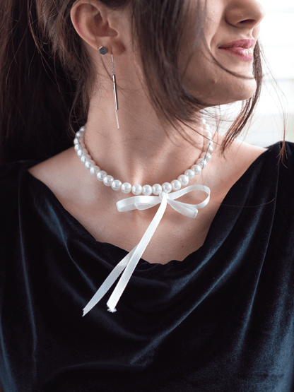 COLIER | Cu fundă din satin și perle